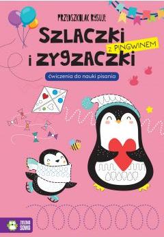 Szlaczki i zygzaczki z pingwinem. Ćwiczenia od nauki pisania. Przedszkolak rysuje