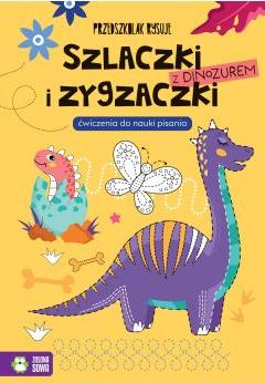 Szlaczki i zygzaczki z dinozaurem. Ćwiczenia od nauki pisania. Przedszkolak rysuje